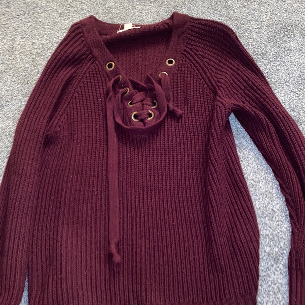 Maroon Tie Up Sweater